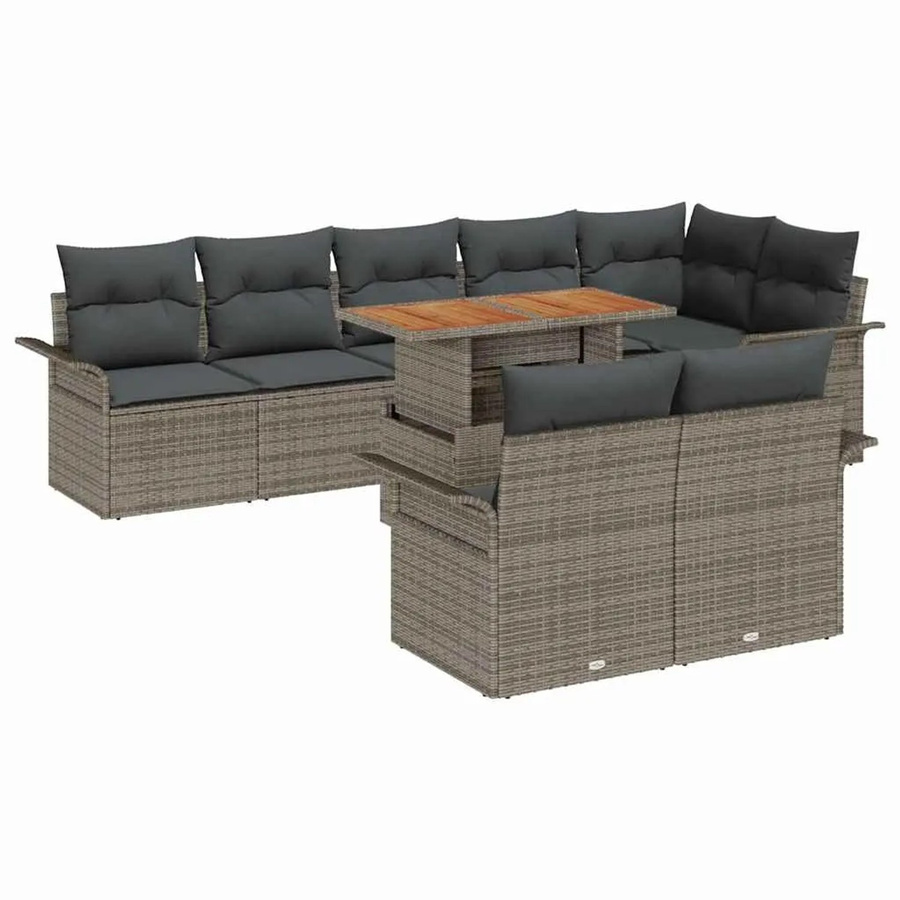 vidaXL Garten-Sofa-Set aus Poly Rattan mit Speicherfunktion, 9-teilig, Grau - Bild 2