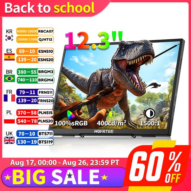 HGFRTEE Tragbarer 12,3-Zoll Monitor in Schwarz mit 3:2 Format, 400Cd/m² und 100 % sRGB für Gaming und als Zweitbildschirm für Mac, Phone, PS5, Xbox und Switch - Bild 1