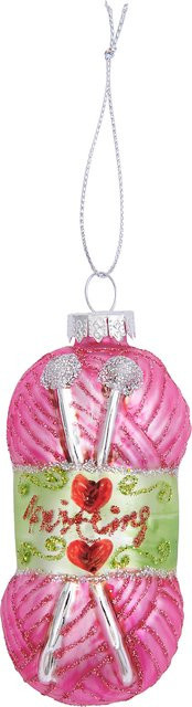 Rico Design Glaskugel Wollknäuel als Weihnachtsbaumschmuck in Rosa, Höhe: 10 cm, Breite: 4,5 cm - Bild 1