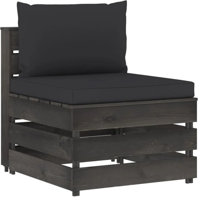 vidaXL Modulares Mittelsofa aus kesseldruckimprägniertem Kiefernholz in Grau-Schwarz mit Kissen im rustikalen Design B/T/H: 186,0 x 70,0 x 60,0 cm - Bild 1