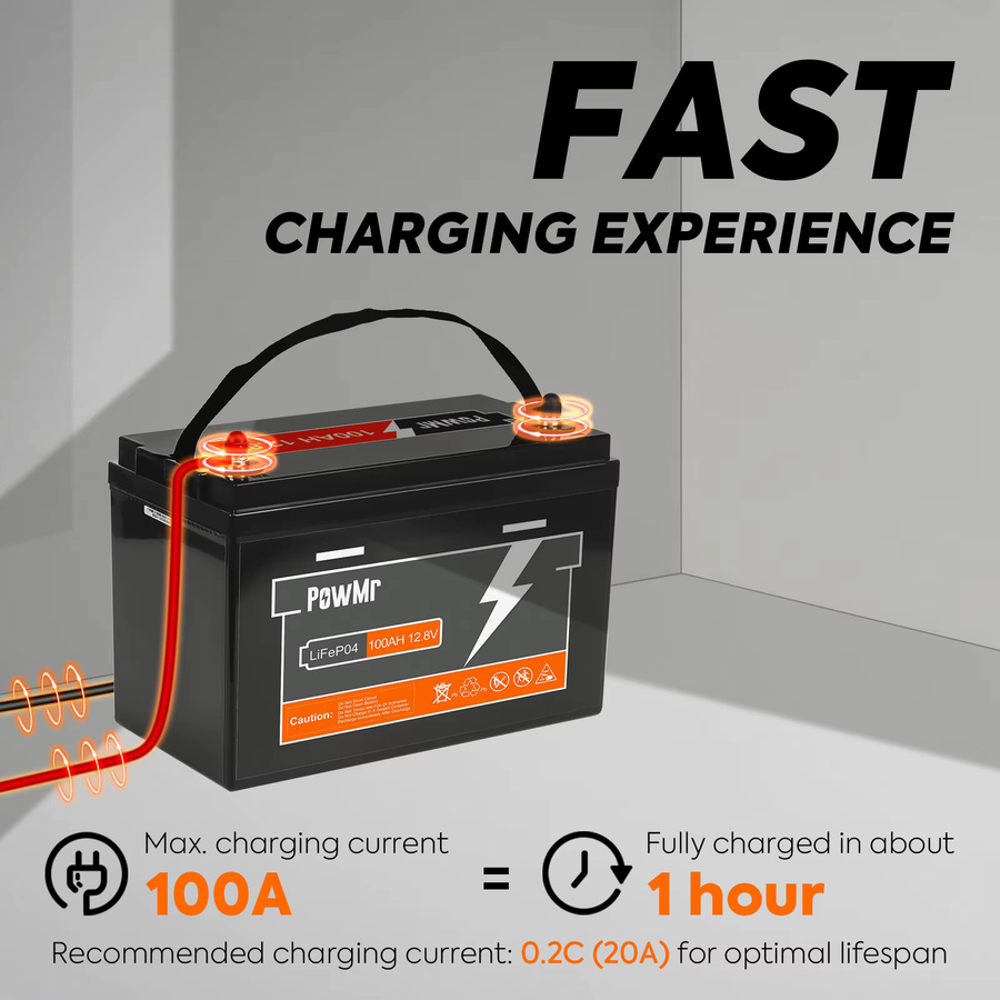 POWMr LiFePO4 Batterie 12V 100Ah 1280Wh mit integriertem BMS in Schwarz - Bild 4