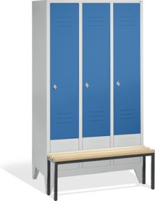C+P Umkleidespind Classic mit Sitzbank, 3 Abteile, Front Lichtblau, Korpus Lichtgrau, H x B x T: 185 x 120 x 50 cm (Sitzbankhöhe: 81,5 cm) - Bild 1