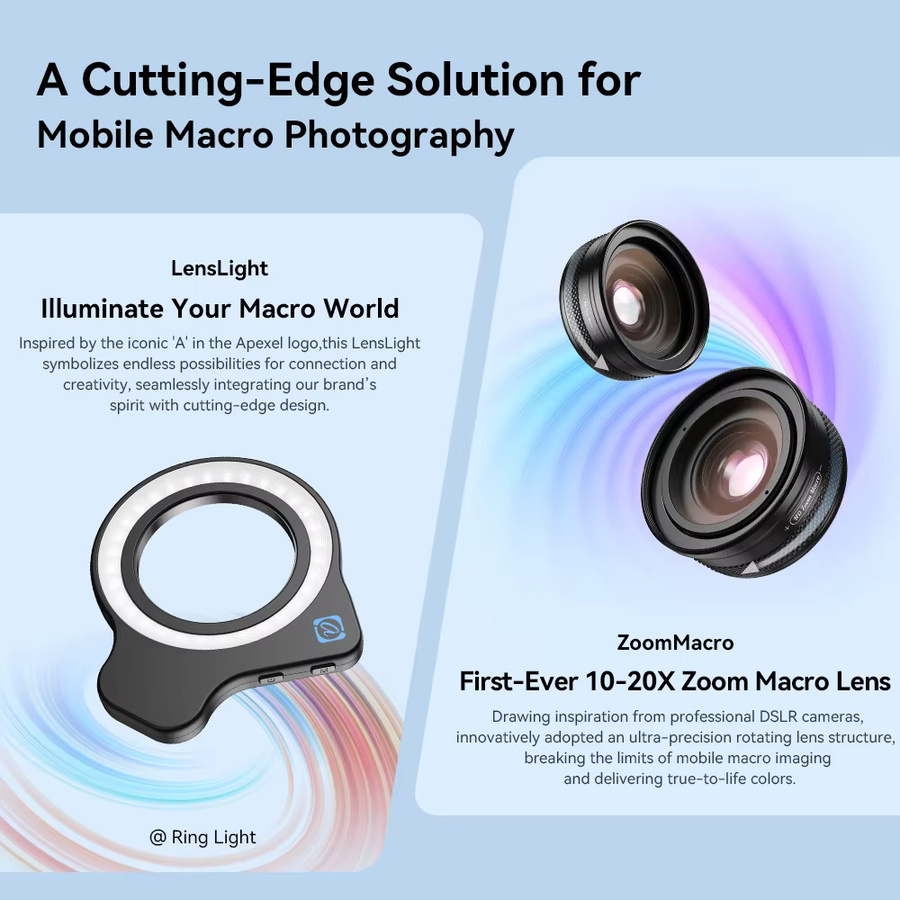 APEXEL 10-20X Zoom Makro-Objektiv mit LED-Fülllicht für iPhone, Samsung und alle Smartphones in Schwarz - Bild 2