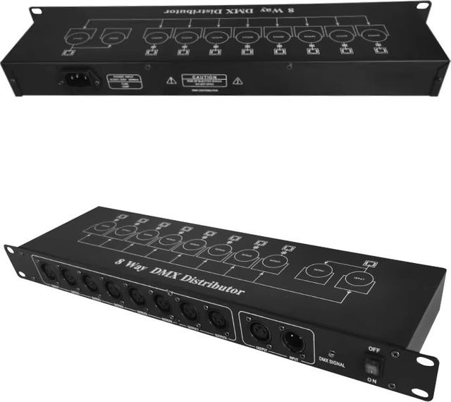 GVT DMX512-Splitter 8-Wege-DMX-Signalverstärker und Bühnenlicht-Controller in Schwarz aus Metall - Bild 1