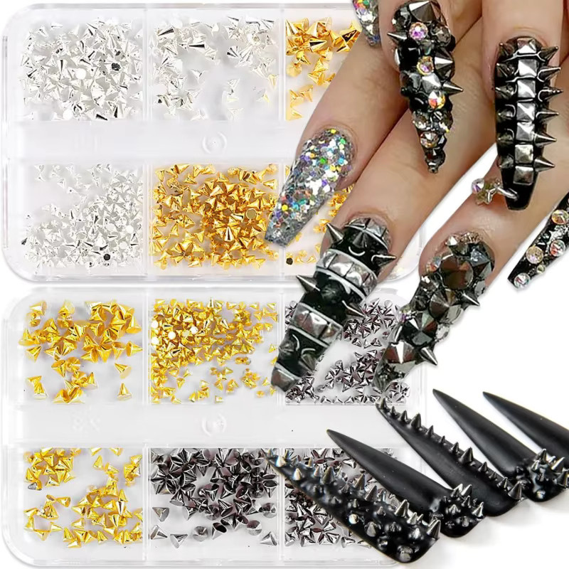 Nibiru DU Nagelnieten Spikes, Gold/Silber/Schwarz, Metallic, Unisex - Bild 2