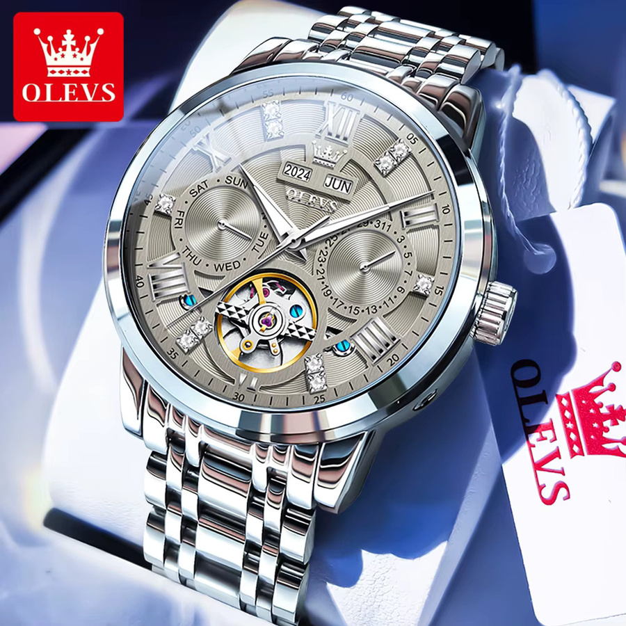 OLEVS Armbanduhr, Automatik, Edelstahl, Silber, Bicolor, Herren - Bild 2