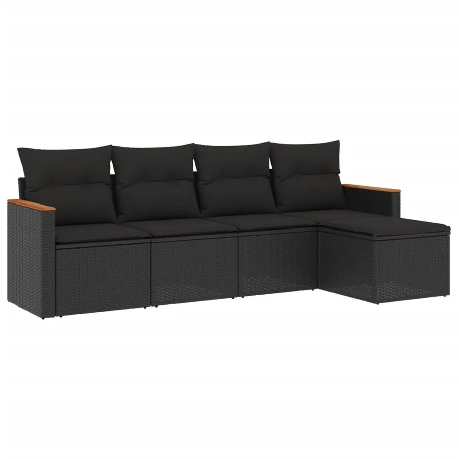 vidaXL 5-teilige Garten-Sofagarnitur in L-Form aus Poly-Rattan und Metall mit Kissen, Schwarz - Bild 2