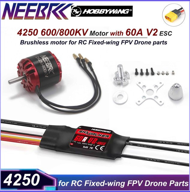 NEEBRC Bürstenloser Motor 4250 600KV 800KV mit 60A V2 ESC für RC Starrflügel FPV Racing Drone Multicopter Quadcopter Flugzeugteile in Rot - Bild 1