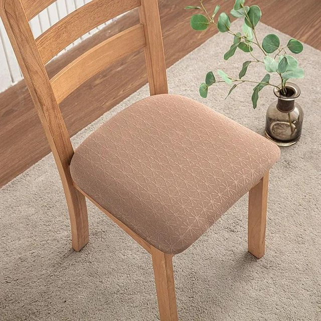 Jacquard Esszimmerstuhl Sitzbezug in Beige, elastischer gepolsterter Stuhlkissenbezug für Hotel und Restaurant - Bild 1