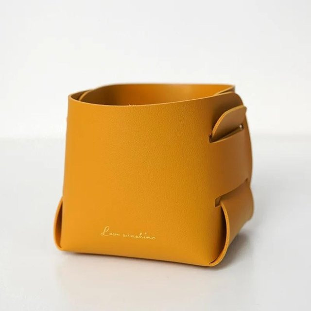 XYNN Leder Aufbewahrungsbox in Gelb als nordische Schreibtischdeko und Organizer für Schmuck, Schlüssel oder Make-up, B/T/H: 10,0 x 9,0 x 10,0 cm - Bild 1