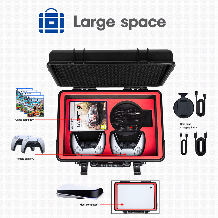 DEVASO Hartschalen-Reisetasche für PlayStation 5 Konsole, Headset und Controller in Schwarz - Bild 2