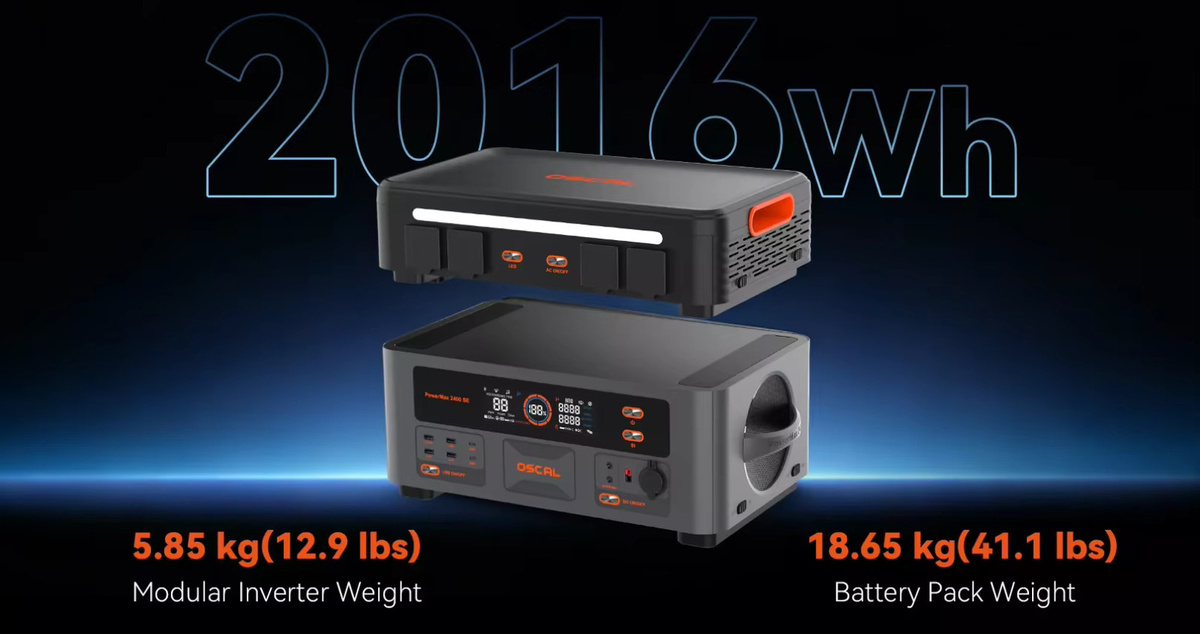 OSCAL Power Max 2400SE Tragbare Powerstation mit 2400W Ausgangsleistung, 2016Wh Kapazität und LiFePO4 Akku in Schwarz - Bild 5