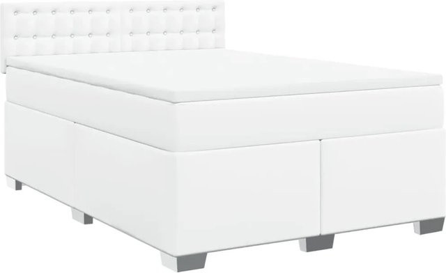 vidaXL Boxspringbett Hybrid mit Matratze und Kopfteil, Weiß, Kunstleder, B/T: 140 x 190 cm - Bild 1