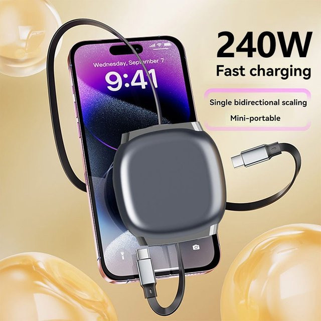 Magnetisches USB-C Schnellladekabel mit 240 W Leistung und automatischer Spiralung für iPhone, Huawei und Samsung PD 3.1 Datenkabel - Bild 1
