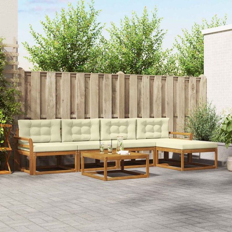 Modernes 6-teiliges Outdoor-Sofagarnitur Loungemöbel Set von vidaXL aus Akazie mit Kissen in Natur und Beige - Bild 1