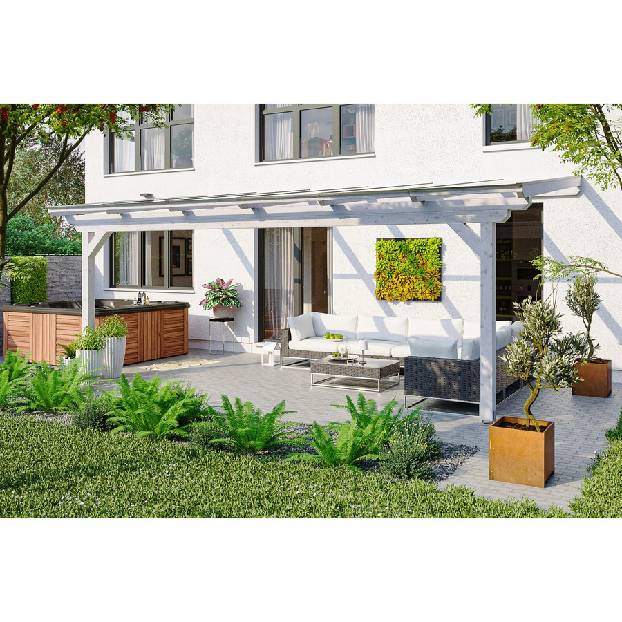 Skan Holz Terrassenüberdachung Ancona aus Leimholz mit Polycarbonat-Dach in Weiß, B/T: 648 x 400 cm - Bild 2