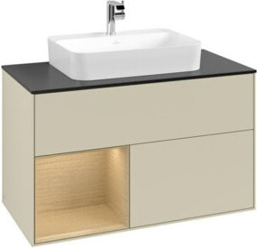 V&B Waschtischunterschrank Finion 100 in Platinblau matt mit offenem Regal links, B/T/H: 100 x 50,1 x 50,1 cm - Bild 1