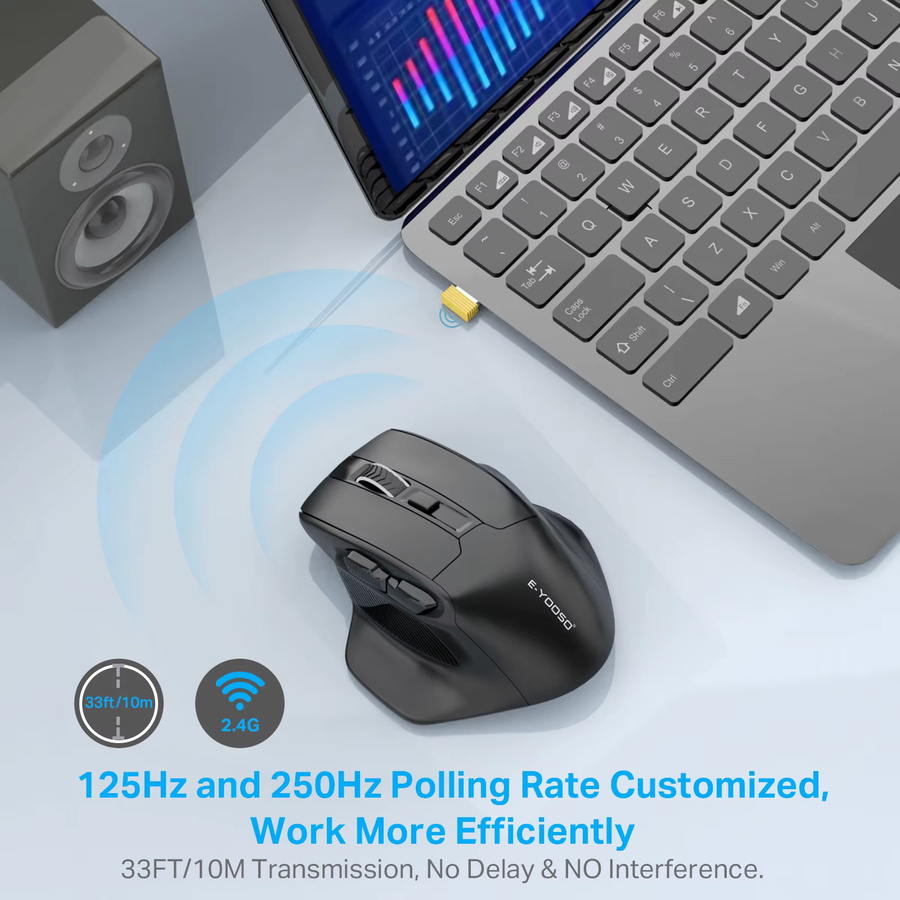 E-YOOSO X-31 Kabellose Ergonomische Gaming-Maus 2,4 G mit 4800 DPI in Schwarz für PC, Mac und Laptop - Bild 4