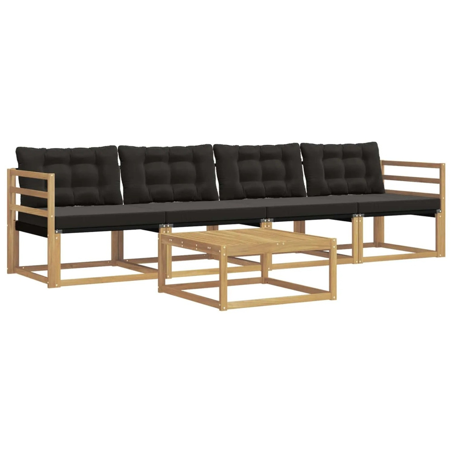 vidaXL Outdoor-Sofagarnitur 5-teilig in Weiß und Schwarz mit Holz- und Polsterelementen B/T/H: 79 x 79 x 37 cm - Bild 2