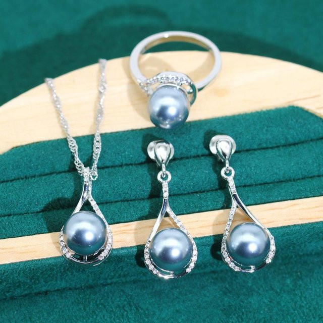 YIRAN Schmuck-Set, Kupfer, Zirkonia, Perle, Silber, Unisex - Bild 1