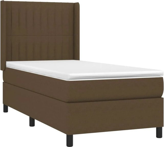 vidaXL Boxspringbett mit Matratze und LED-Unterbettbeleuchtung in Dunkelbraun, Hybrid-Bett mit USB-Ladeanschluss und Taschenfederkern, B/T/H: 90 x 190 x 128 cm - Bild 1