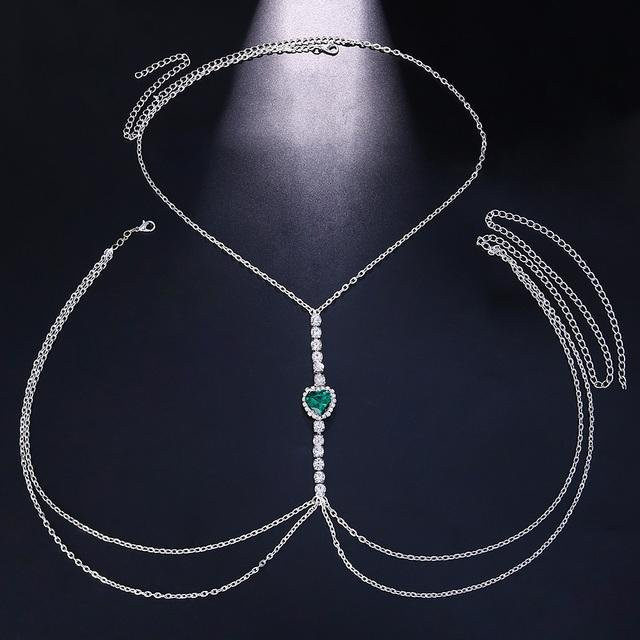 Wucifang Jewelry Halskette, Edelstahl, Grün, Kristall, Damen - Bild 1