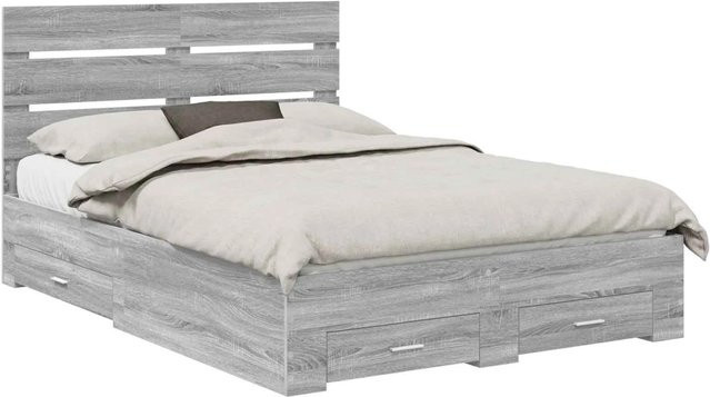vidaXL Bettrahmen mit Schubladen in Grau Sonoma aus Holzwerkstoff, B/T/H: 140 x 200 x 33 cm - Bild 1