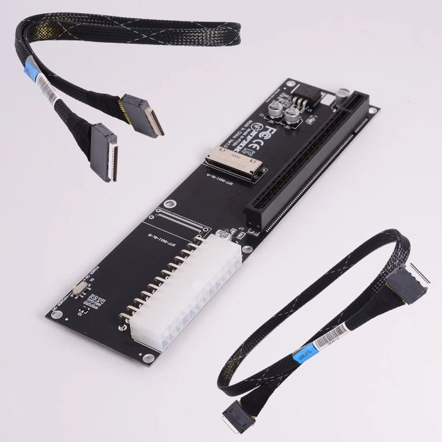 SPEEDIER OCuLink 8x SFF-8611 zu PCI Express 4.0 x16 eGPU Adapter mit ATX 24 Pin Anschluss, Schwarz - Bild 1