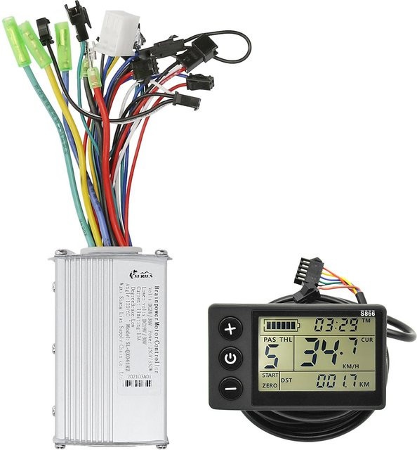 Bürstloser Controller-Kit für Elektrofahrräder und Elektroroller mit LCD-Anzeigefeld, 24-36V, Weiß/Silber - Bild 1