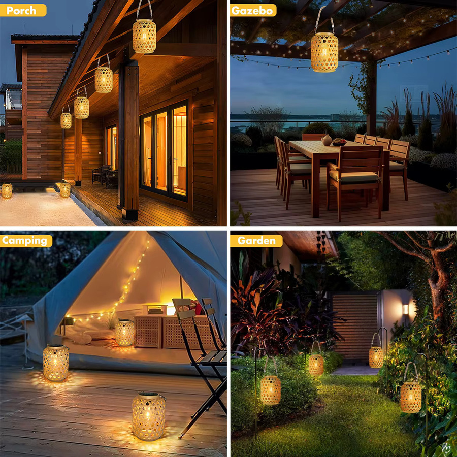 AMARYLLIS Solar-Rattan-Laterne in Beige mit warmweißem Licht für Garten und Hof im Landhaus-Stil - Bild 6