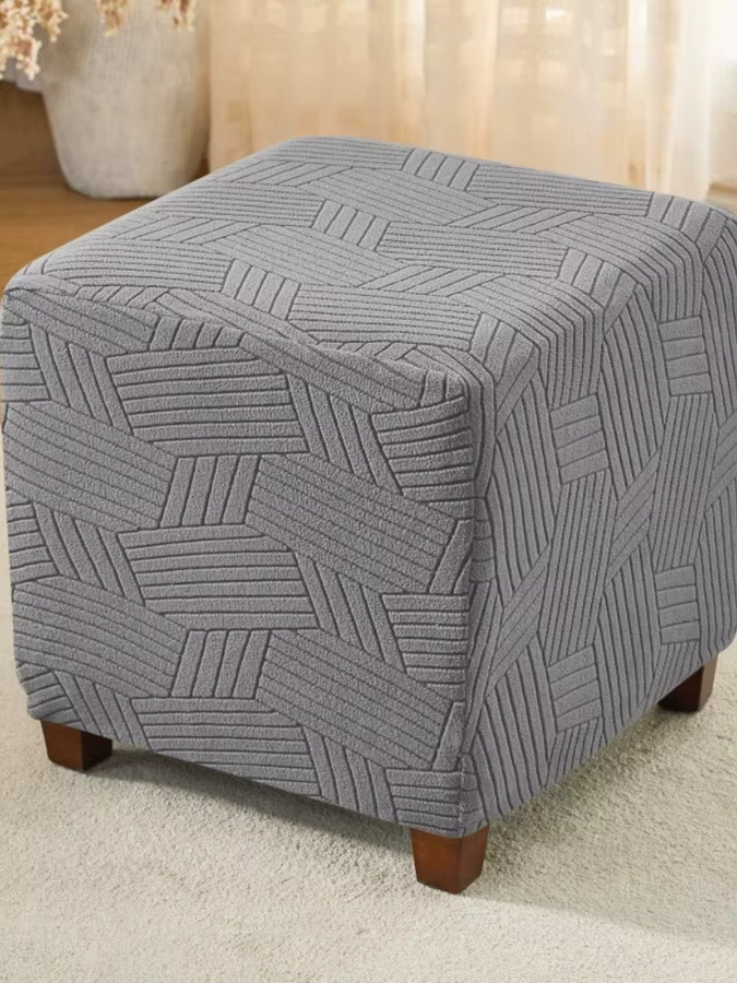 Yupartex Ottoman-Hockerbezug aus Jacquard in Einfarbig, quadratischer und dehnbarer Schutzbezug für deinen Fußhocker im modernen Design - Bild 3