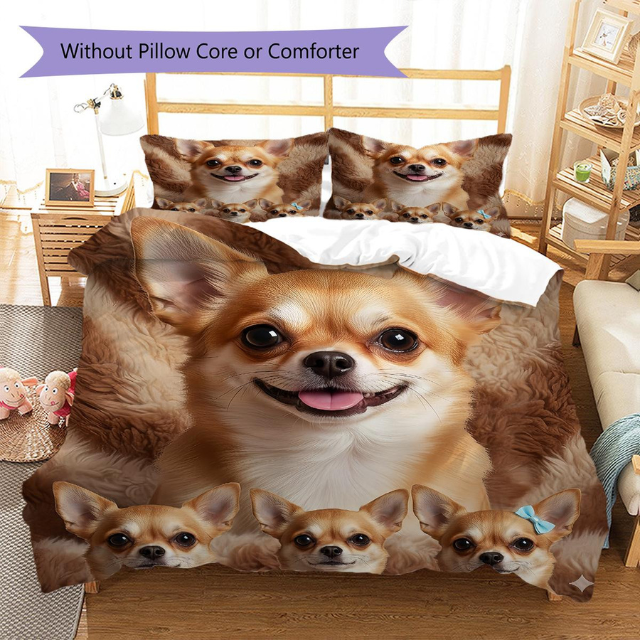 Bettwäsche Set mit Chihuahua und Pudel Hundemuster, bestehend aus 1 Bettbezug und 2 Kissenbezügen, Mehrfarbig, B/H: 200 x 200 cm - Bild 4