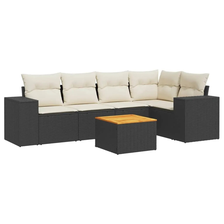 vidaXL 6-tlg Garten-Sofagarnitur in L-Form aus Polyrattan mit Kissen und Armlehnen, Schwarz - Bild 2