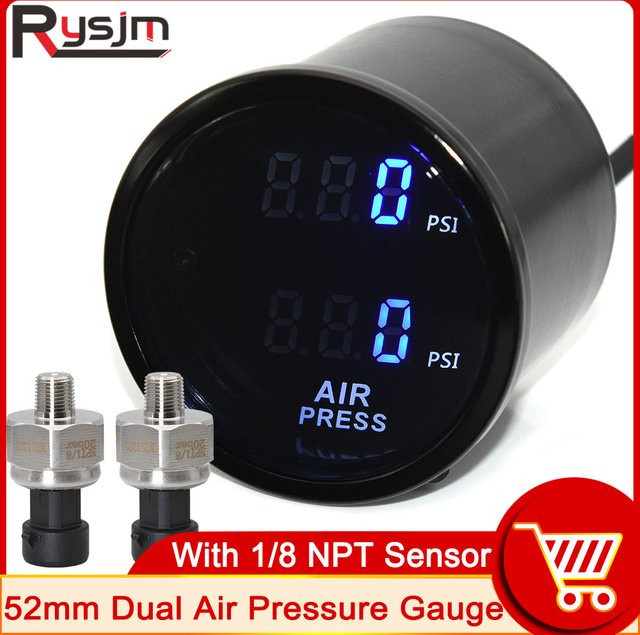 RYSJM Digitales Doppel-Luftfederungsmanometer mit roter LED und 1/8 NPT Sensoren, 0-290 PSI, Schwarz-Rot - Bild 1