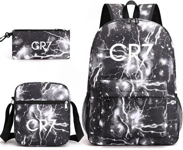 3-teiliges Schulrucksack-Set Cristiano Ronaldo in Schwarz aus Oxford-Stoff mit Schultasche und Federmäppchen - Bild 1