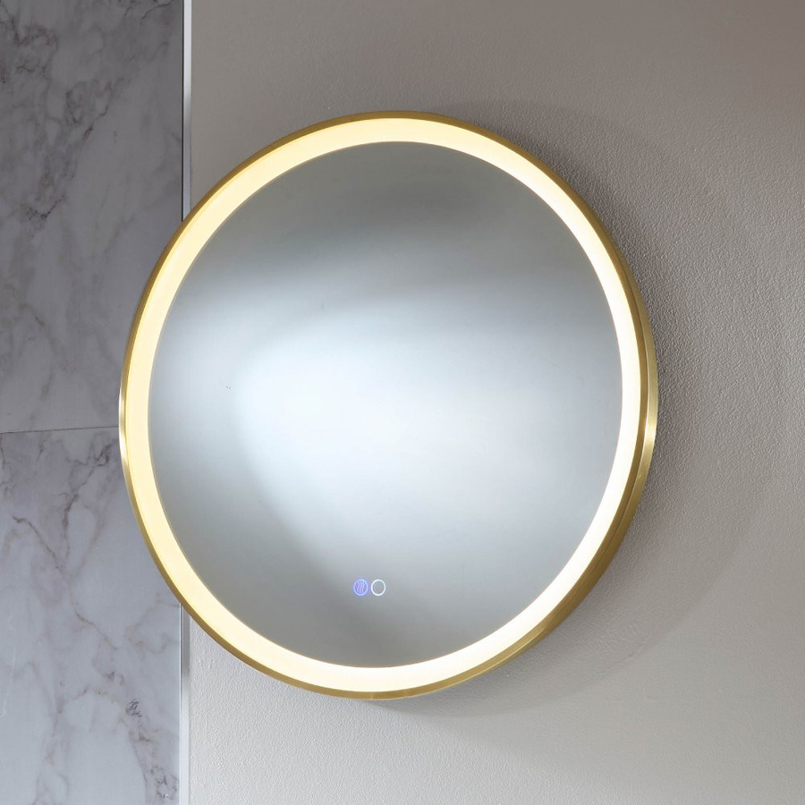Runder Wandspiegel Camila von Hudson Reed mit LED-Beleuchtung und Touch-Schalter in satiniertem Gold, Durchmesser: 60 cm - Bild 1