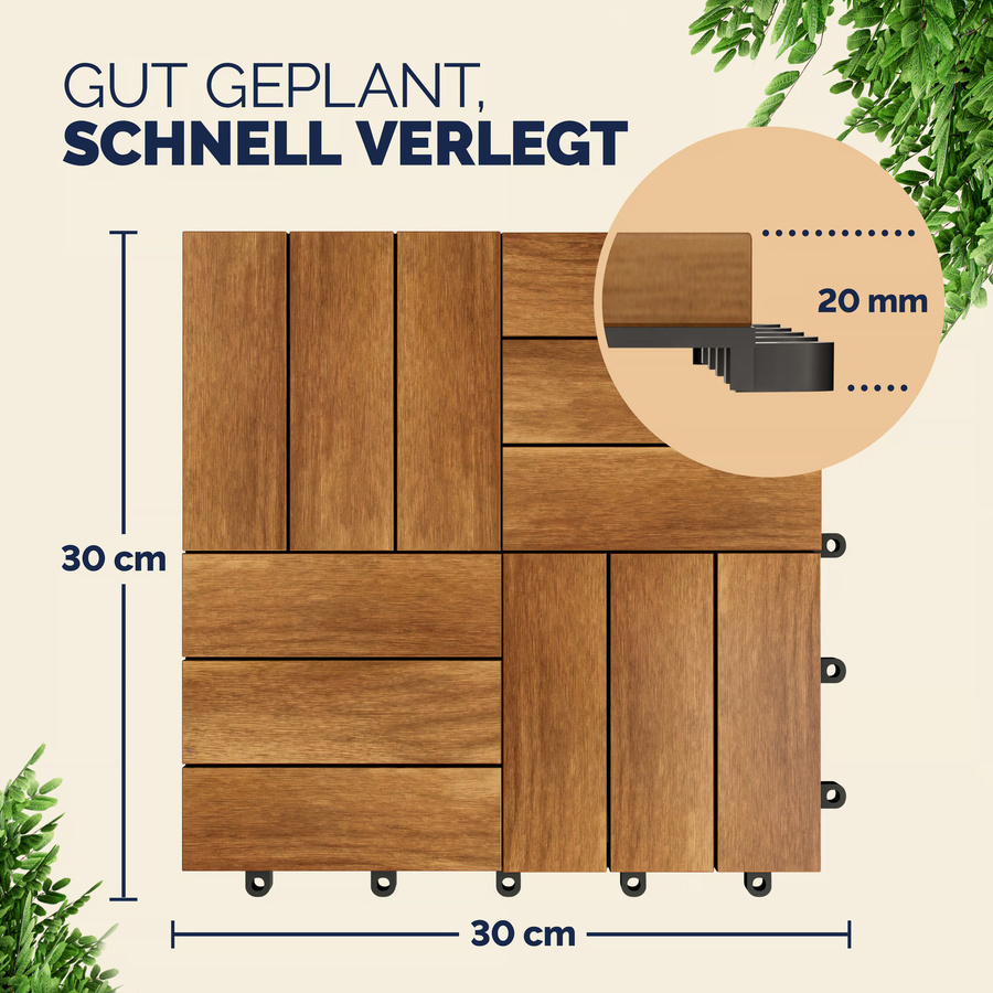 Holzfliese Akazie Mosaik FSC-zertifiziert 11er-Set B/B/H: 30 x 30 x 30 cm - Bild 2