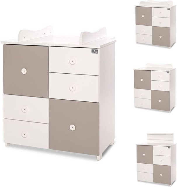 Lorelli Kommode Cupboard für Kinderzimmer in Dunkelbraun und Weiß mit 4 Schubladen und 2 Türen inklusive Regalboden, B/T/H: 83 x 71 x 96 cm - Bild 1