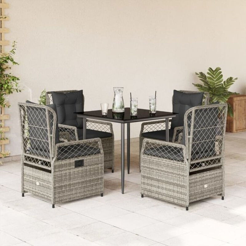 5-tlg. moderne Garten-Essgruppe aus Poly-Rattan mit Glasplatte und Kissen in Grau von vidaxl - Bild 1