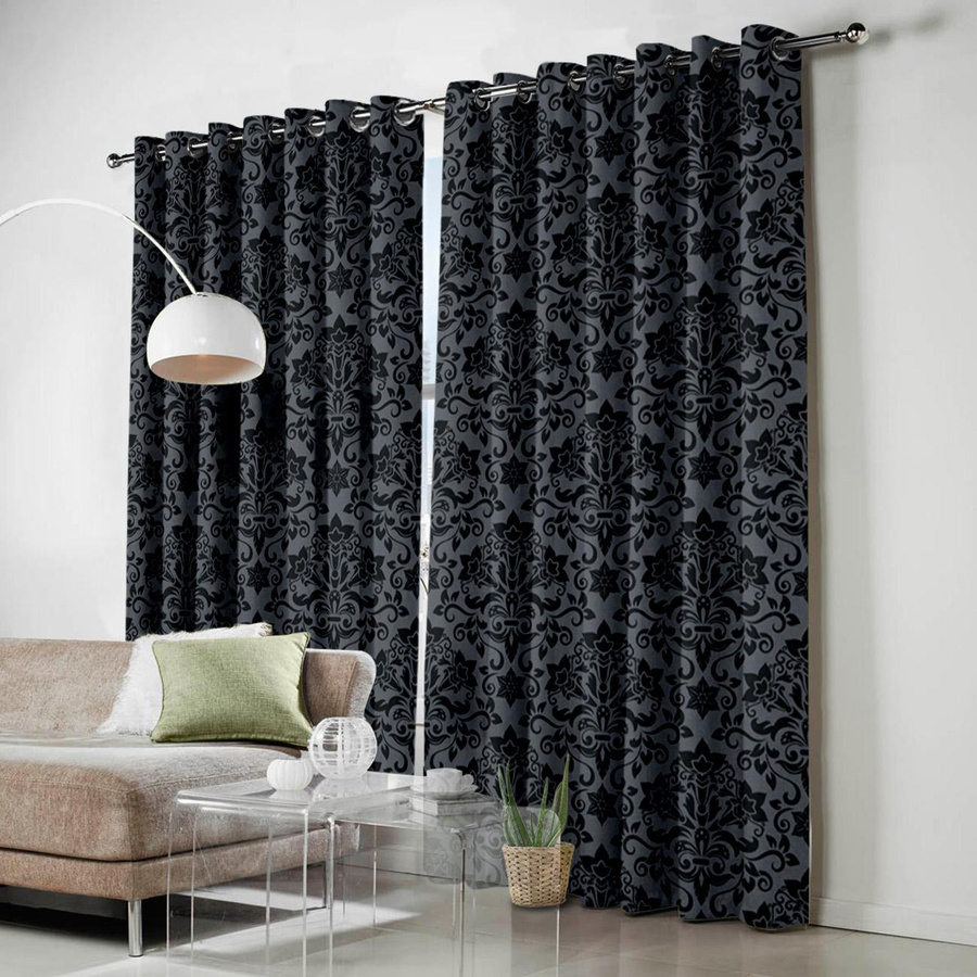Super Six Barock Vorhänge mit Blumenmuster in Grau, semi-transparent, Breite: 135 cm, Höhe: 60 cm - Bild 1