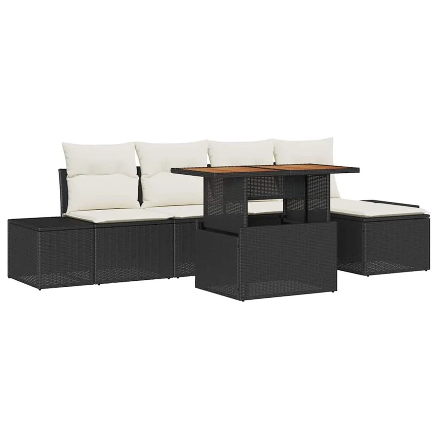 6-teiliges vidaXL Garten-Sofa-Set aus Poly Rattan in Schwarz mit integriertem Stauraum und Polstern - Bild 2