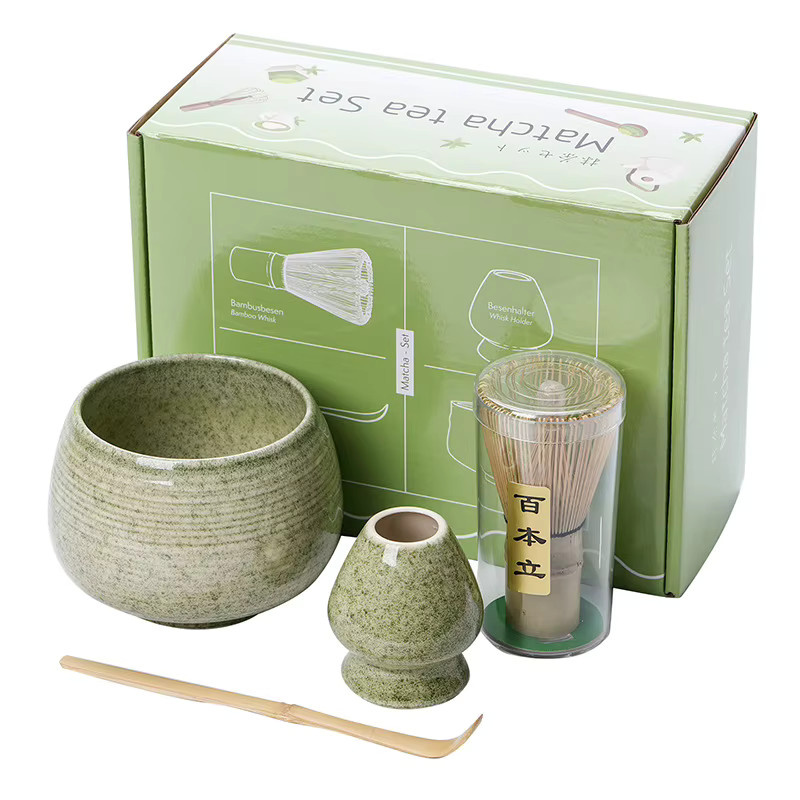 Japanisches Matcha Mixer Set aus Bambus in Braun mit Schneebesen und Teelöffel zum Zubereiten von Tee - Bild 4