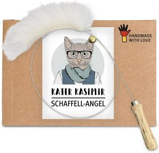 Kater Kasimir Katzenangel, mit handgemachtem Anhänger aus echtem Schaffell - Bild 1