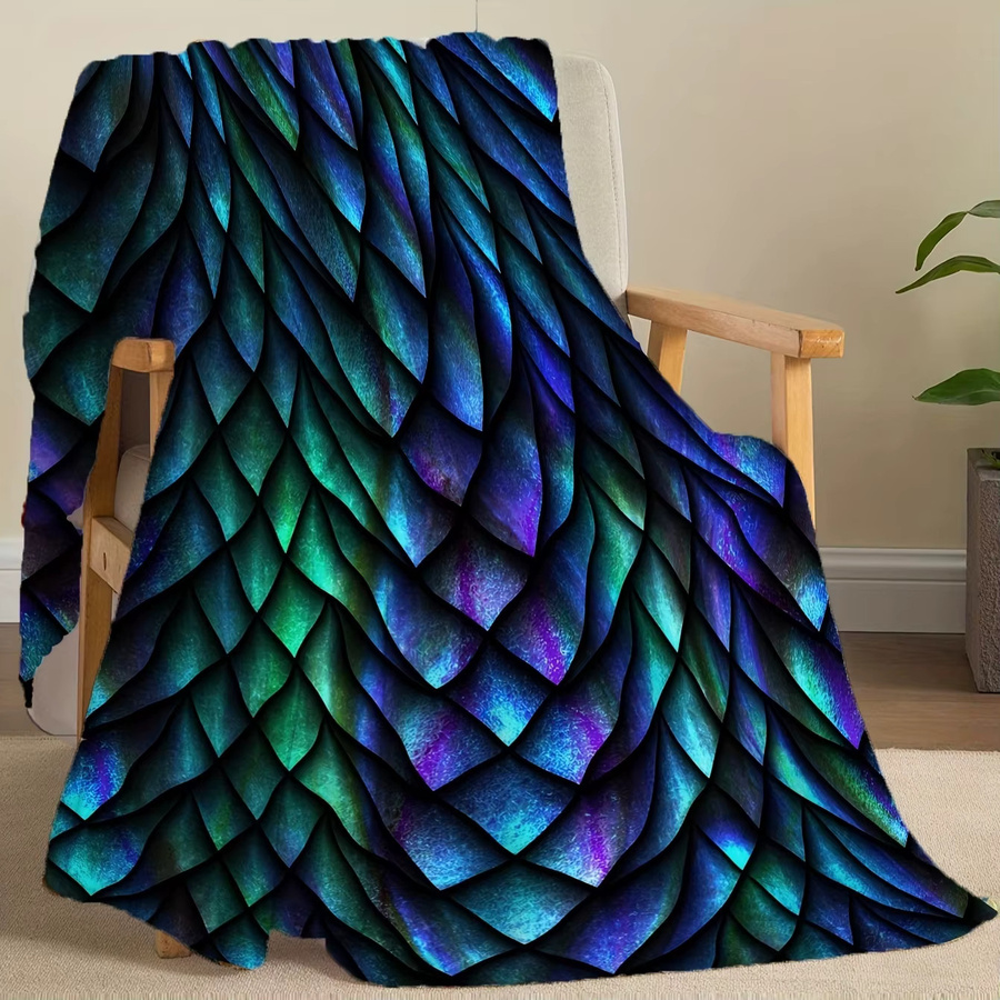 VIKAMA Überwurfdecke mit dreifarbigem Drachen-Skala-Aufdruck in Multicolour, weich und warm für Schlafzimmer und Wohnzimmer - Bild 4
