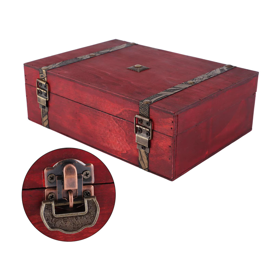 Schmuckschatulle Fdit Retro Desktop-Aufbewahrung aus Holz mit Schloss in Rot - Bild 3