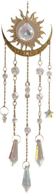 NATAWA Kristall Sonnenlichtfänger Mond und Flamme als bunte Hängedekoration für Garten und Outdoor in Gold und Braun - Bild 1