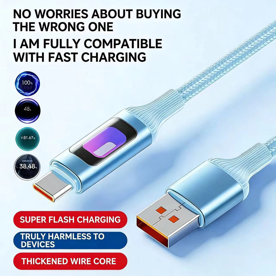 NNBILI USB-A auf USB-C Kabel 120W PD Schnellladekabel 5A Typ-C zu Typ-C in Blau - Bild 2
