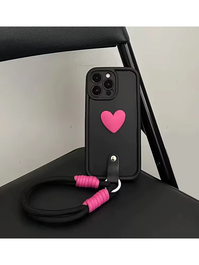 3D-Liebesherz-Handyhülle mit weichem Trageband für iPhone Modelle in Schwarz - Bild 4