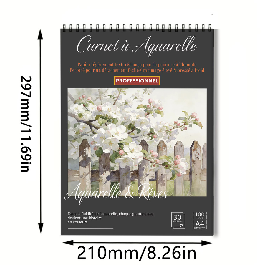 Spiralgebundenes Kunstskizzenbuch A4 mit schwarzem Hardcover und weißem Blüten- und Zaunmuster, säurefreier Zeichenblock mit 100 Blatt blanko Papier in Schwarz und Weiß - Bild 2