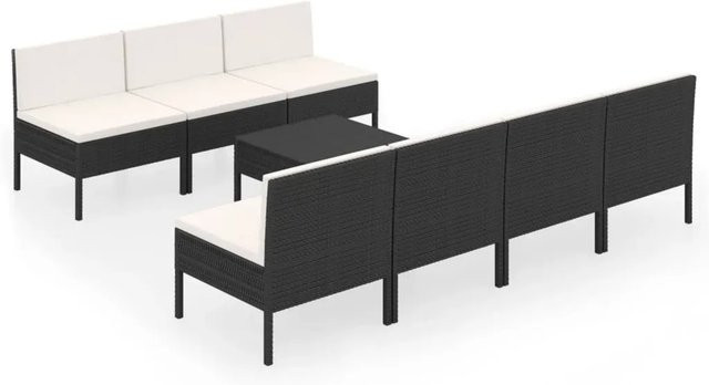 vidaXL 8-tlg. Garten-Lounge-Set aus Poly Rattan in Schwarz mit Auflagen und Couchtisch - Bild 1